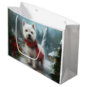 Sacola Para Presentes Grande Cachorro Branco Terrier no West Highland no Natal