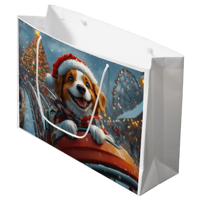 Sacola Para Presentes Grande Cachorro Brittany Spaniel Natal (Frente inclinada)