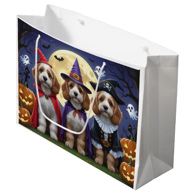 Sacola Para Presentes Grande Cachorro Cachorro Pumpkin Halloween Engraçado (Frente inclinada)