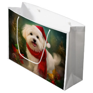 Sacola Para Presentes Grande Cachorro de Coton de Tulear no Natal da Neve