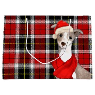 Sacola Para Presentes Grande Cachorro de Greyhound Italiano e Natal de Xadrez V