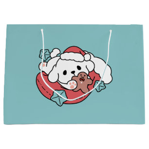 Sacola Para Presentes Grande Cachorro de Natal em Santa Hat - Feriado Cheque pa