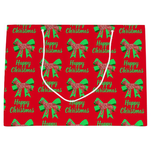 Sacola Para Presentes Grande Cachorro de Natal german shepherd e Arco Verde (Frente)