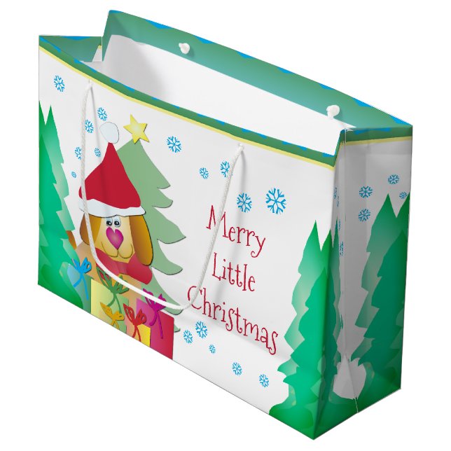 Sacola Para Presentes Grande Cachorro Feriado Branca Fúria Festivo (Frente inclinada)