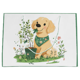 Sacola Para Presentes Grande Cachorro Golden Retriever no Dia da Terra Jardinei
