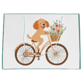 Sacola Para Presentes Grande Cachorro Goldendoodle Fofo Andando de Bicicleta en