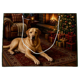 Sacola Para Presentes Grande Cachorro Labrador Retriever Amarelo de Natal