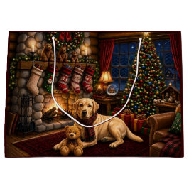 Sacola Para Presentes Grande Cachorro Labrador Retriever Amarelo de Natal