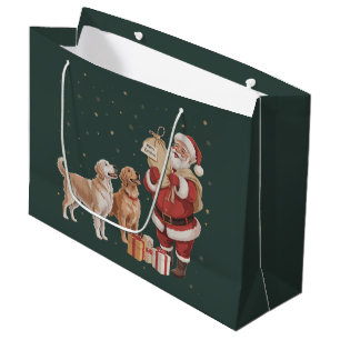 Sacola Para Presentes Grande Cachorro Mãe Retriever Dourado Vintage Natal Papai