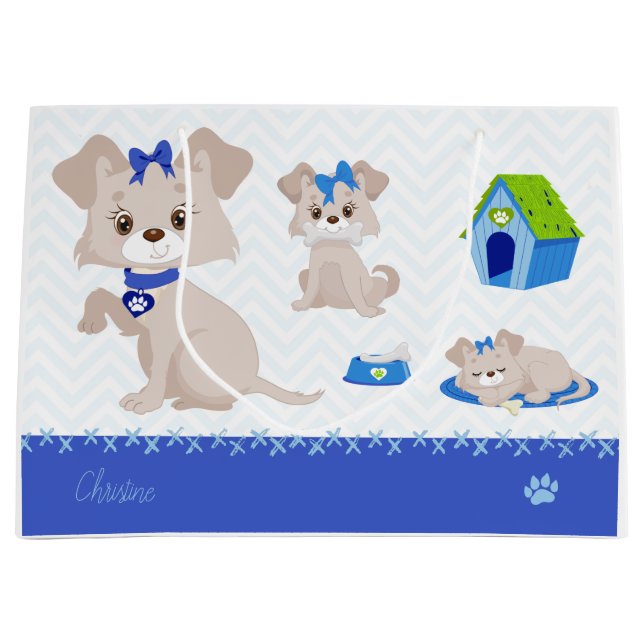 Sacola Para Presentes Grande Cachorro-Mamãe-Cachorro Adorável com Criança-Cacho (Frente)