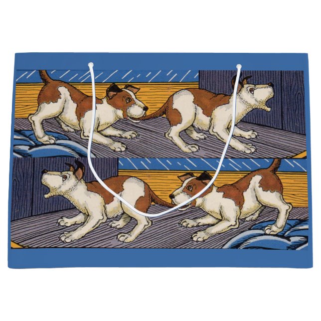 Sacola Para Presentes Grande Cachorro morde cão (Frente)