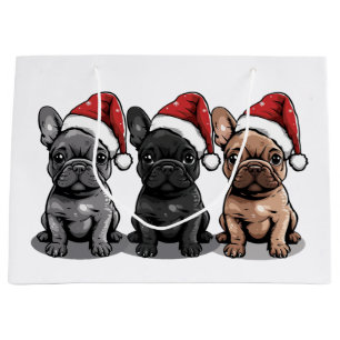Sacola Para Presentes Grande Cachorro Papai noel francês de Natal