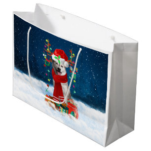 Sacola Para Presentes Grande Cachorro Siberiano Husky com presentes de Natal