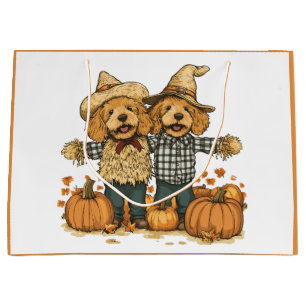 Sacola Para Presentes Grande Cachorros de Goldendoodle da Colheita de outono