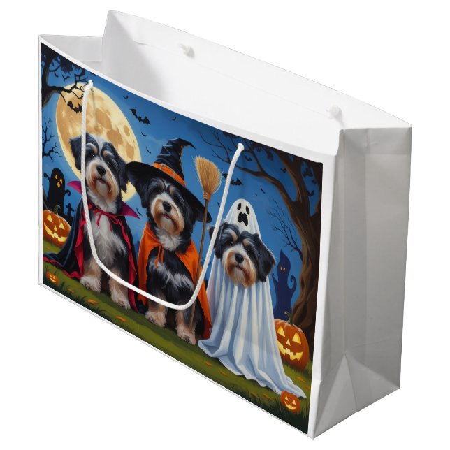 Sacola Para Presentes Grande Cachorros Havaneses Pumpkin Halloween Engraçado (Frente inclinada)