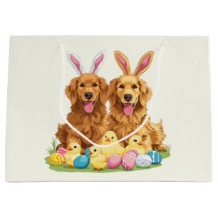 Sacola Para Presentes Grande Cachorros páscoas De Retriever Cães Coelhinhos