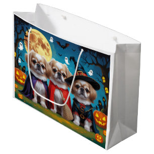 Sacola Para Presentes Grande Cachorros Pekingeses Pumpkin Halloween Engraçado