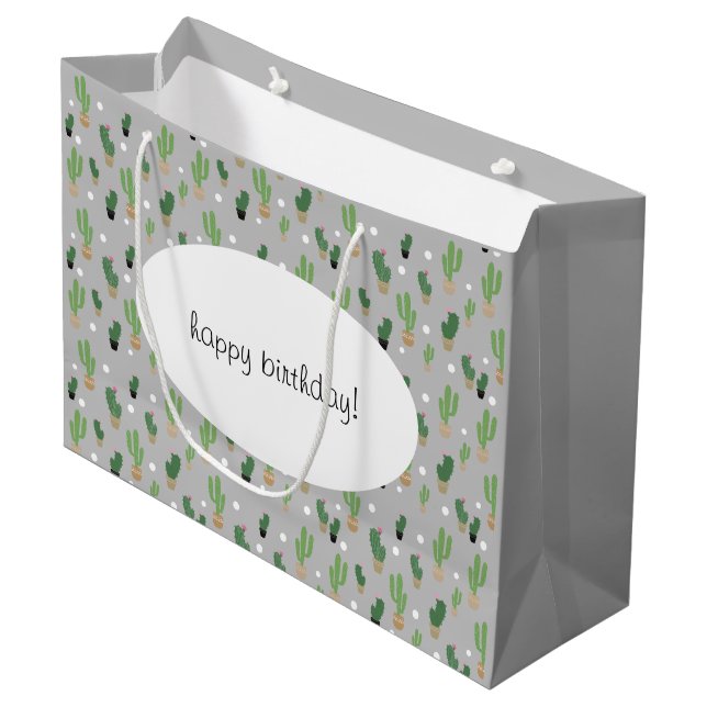 Sacola Para Presentes Grande Cacto Bonito com Padrão Monogramado (Frente inclinada)
