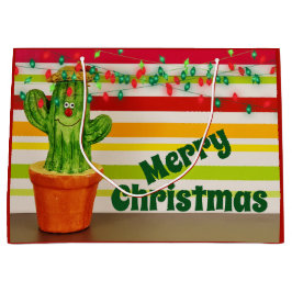 Sacola Para Presentes Grande Cactus Bonitos e Cordas Festivas Luzes de Natal