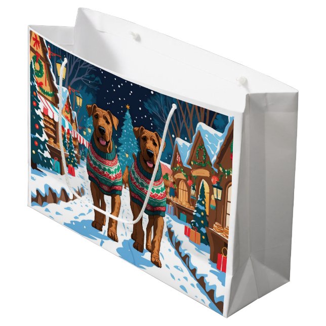 Sacola Para Presentes Grande Cães Airedale Natal Neve Feriado (Frente inclinada)