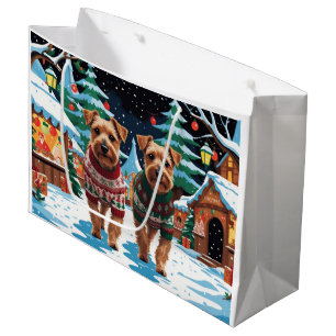 Sacola Para Presentes Grande Cães Biewer Terrier Natal Neve Feriado