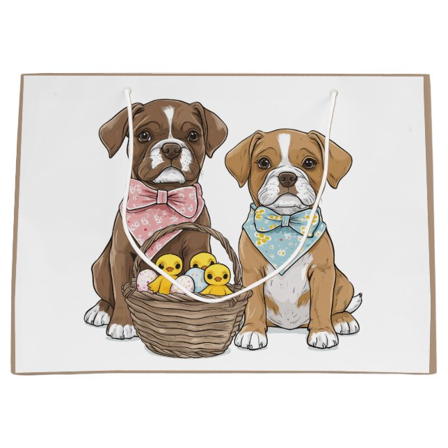 Sacola Para Presentes Grande Cães Boxer de Páscoa (Frente)