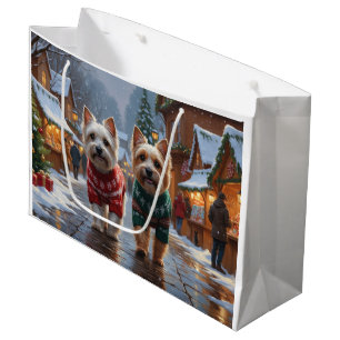Sacola Para Presentes Grande Cães Cairn Terrier Natal Neve Férias 