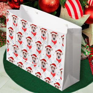 Sacola Para Presentes Grande Cães da Raça Wire Fox Terrier Estrelas de Natal