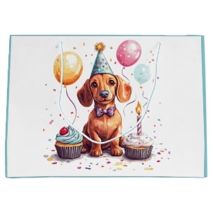 Sacola Para Presentes Grande Cães Dachshund de Aniversário