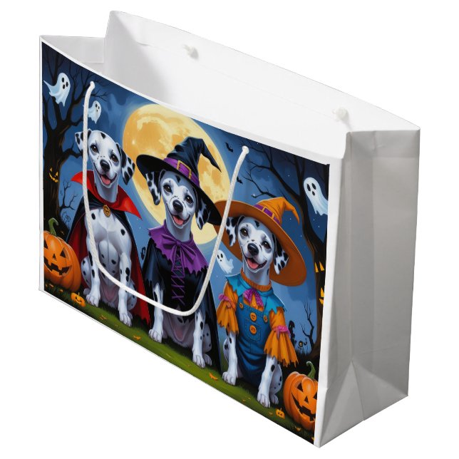 Sacola Para Presentes Grande Cães Dalmacianos Pumpkin Halloween Engraçado (Frente inclinada)