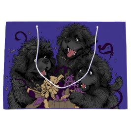 Sacola Para Presentes Grande Cães de cachorrinho da Terra Nova abrindo presente