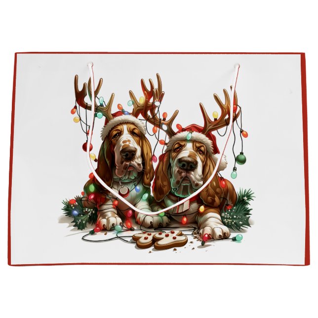 Sacola Para Presentes Grande Cães de Cães de Caça de Natal (Frente)