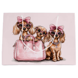 Sacola Para Presentes Grande Cães de Dachshund Fashionáveis, Bolsa Rosa