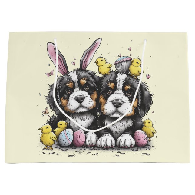 Sacola Para Presentes Grande Cães de Montanha Bernese páscoas (Frente)