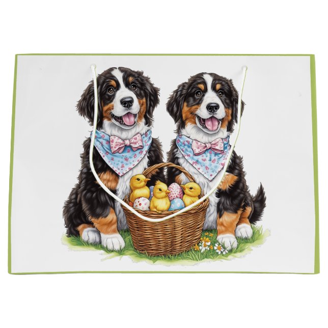 Sacola Para Presentes Grande Cães de Montanha Bernese páscoas (Frente)