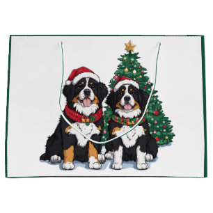 Sacola Para Presentes Grande Cães de Montanha Berneses de Natal
