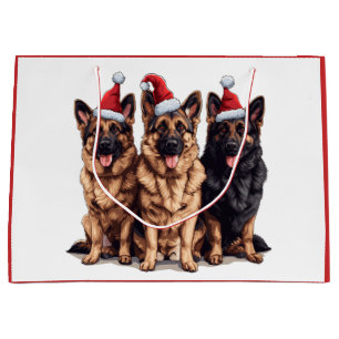 Sacola Para Presentes Grande Cães de Natal Pastor Alemão Fantasiados de Papai N
