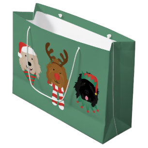 Sacola Para Presentes Grande Cães Goldendoodle de Natal