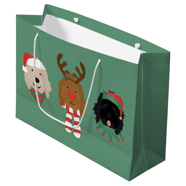 Sacola Para Presentes Grande Cães Goldendoodle de Natal (Frente inclinada)