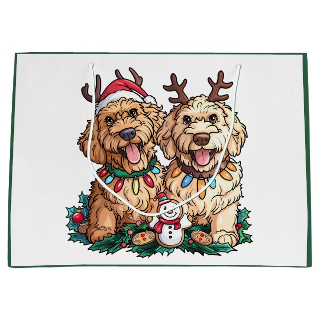 Sacola Para Presentes Grande Cães Goldendoodle de Natal (Frente)