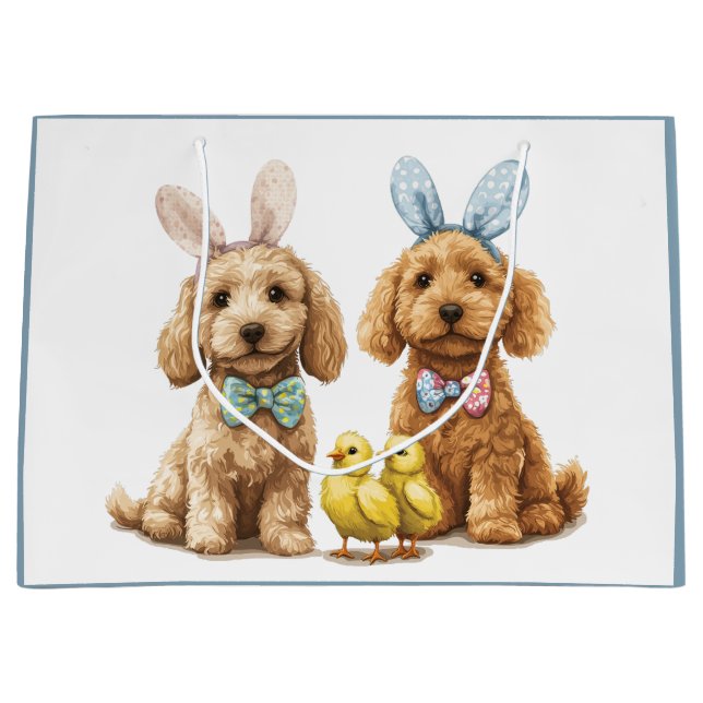 Sacola Para Presentes Grande Cães Goldendoodle de Páscoa (Frente)