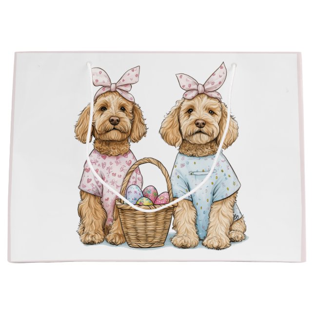 Sacola Para Presentes Grande Cães Goldendoodle de Páscoa (Frente)