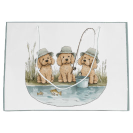 Sacola Para Presentes Grande Cães Goldendoodle Pescando