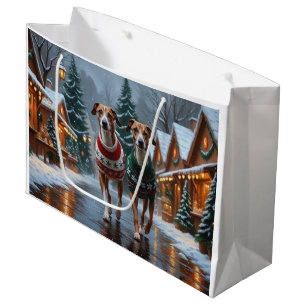 Sacola Para Presentes Grande Cães Greyhound Natal Neve Férias