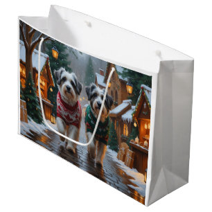 Sacola Para Presentes Grande Cães Havanese Natal Neve Feriado 