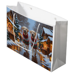 Sacola Para Presentes Grande Cães Labrador Natal Neve Feriado