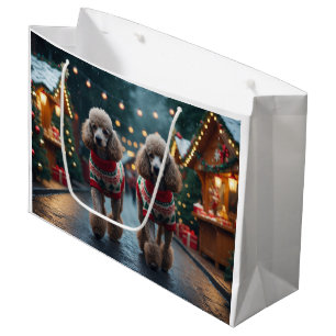 Sacola Para Presentes Grande Cães Poodle Natal Neve Férias