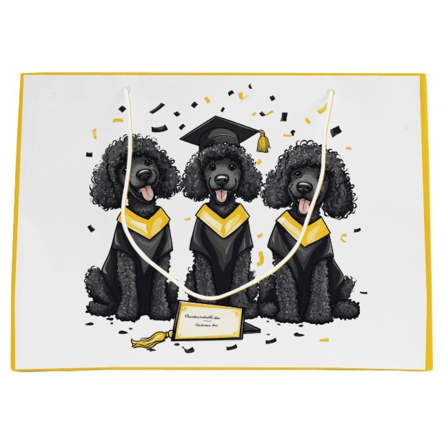 Sacola Para Presentes Grande Cães Poodle Padrão De Graduação (Frente)