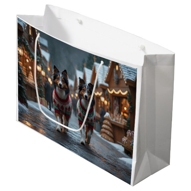 Sacola Para Presentes Grande Cães Rough Collie Natal Neve Férias (Frente inclinada)