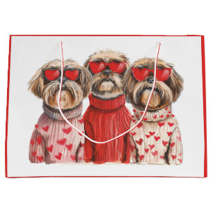 Sacola Para Presentes Grande Cães Shih Tzu no Dia dos Namorados